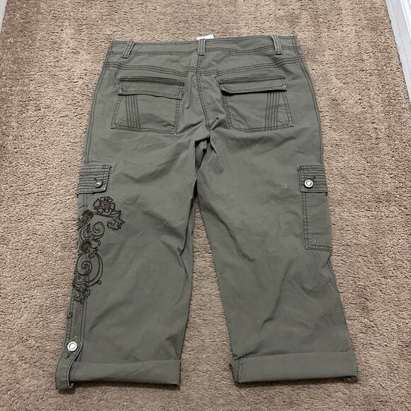Cache Olive Green Cropped Cargo Pants w/ Rollup Button Hems - Sz 8 Vintage Y2K - Picture 8 of 8
